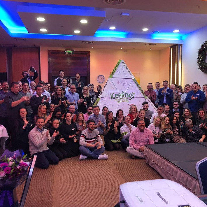 group of people with cardboard pyramid