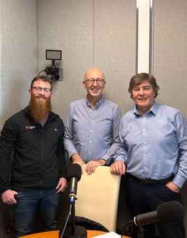 Niall O'Connor and Richard Phelan in podcast studio with Conaill O'Morain