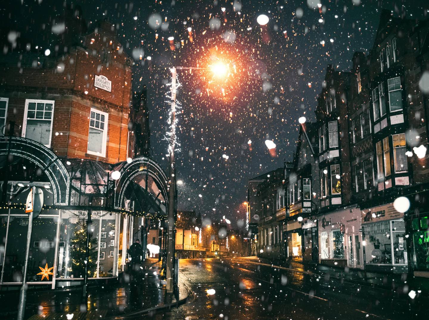 Christmas street with snow