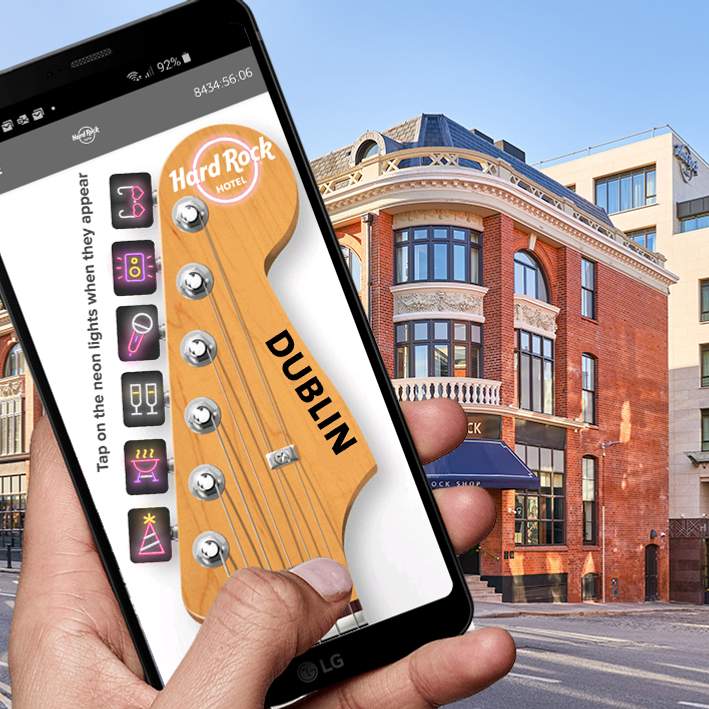 custom made app game with guitar screen for virtual event for hard rock dublin