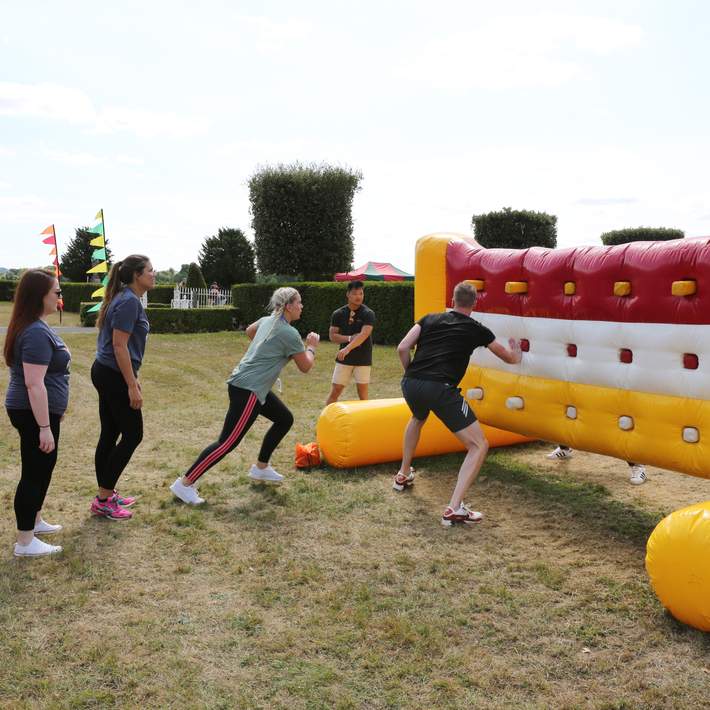 team with inflatables