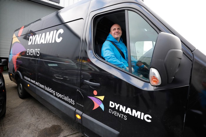 dave sitting in dynamic events van