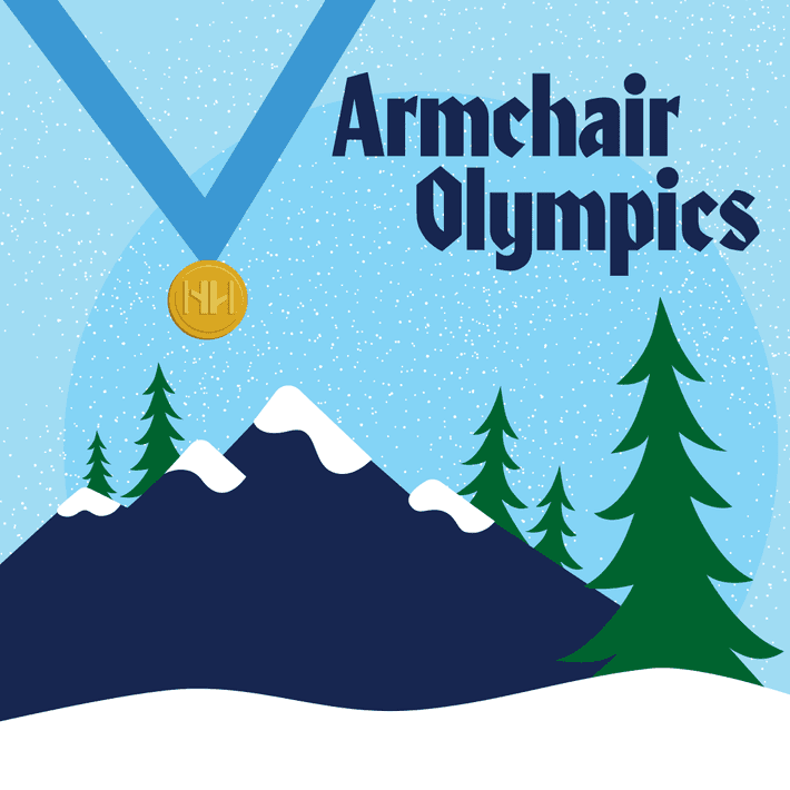 armchair olympics winter scene and gold medal