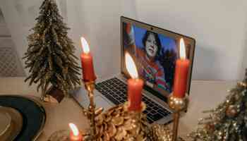 Virtual christmas online on a laptop