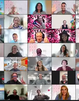 Large group taking part in a virtual team building event online