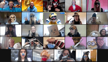 Halloween Virtual events screenshot from a computer with everyone dressed up through the screen