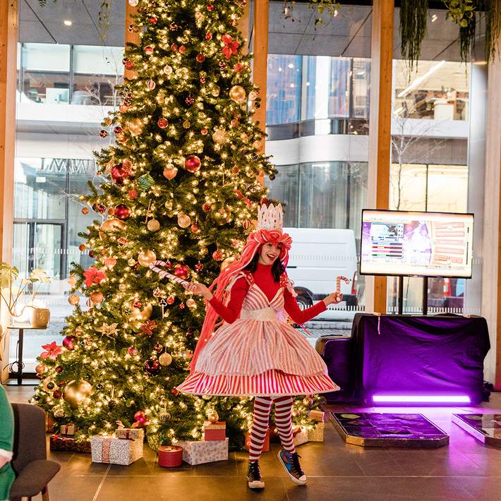 christmas actress with tree